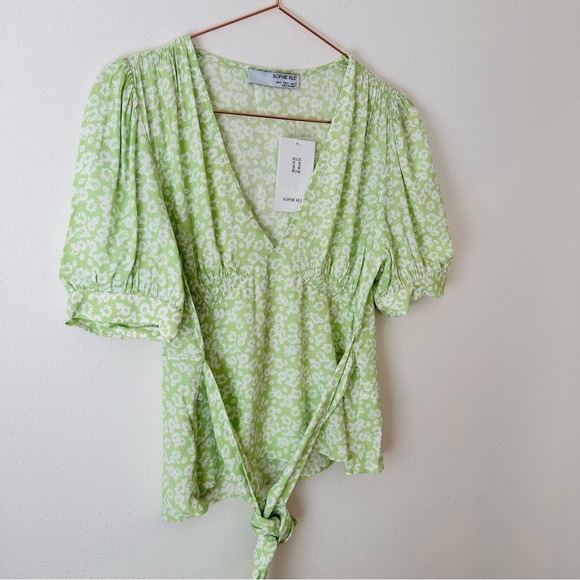 New Sophie Rue Floral Print Tie Back Peplum Deep Front V-neck Blouse Top - Picture 7 of 8